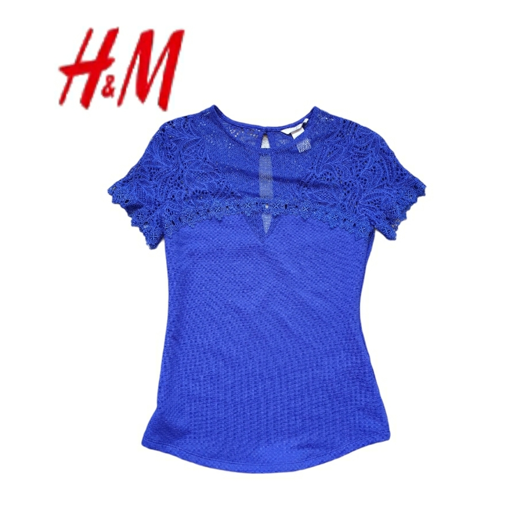 🤑H&M Blue lace top, X Small, High quality lace